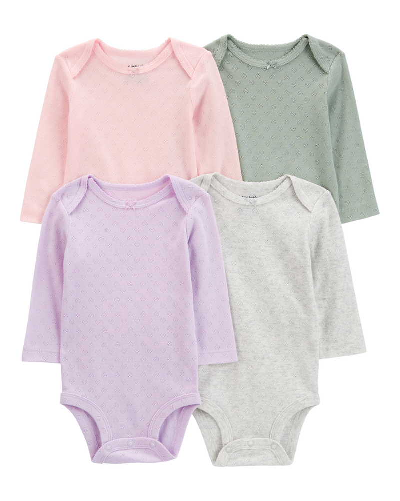 Baby 4-Piece Long-Sleeve Pointelle Bodysuits, image 1 of 7 slides