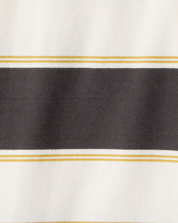 Boys Cotton Short-Sleeve Stripe Polo - Brown/Ivory, 