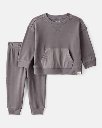 Baby Boy Waffle Knit Long-Sleeve Tee & Pant Set - Grey, 