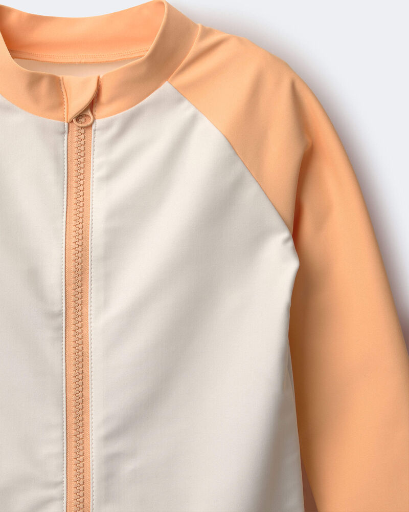 Toddler Boy Full-Zip Long-Sleeve Rashguard - Orange/Cream, image 6 of 6 slides