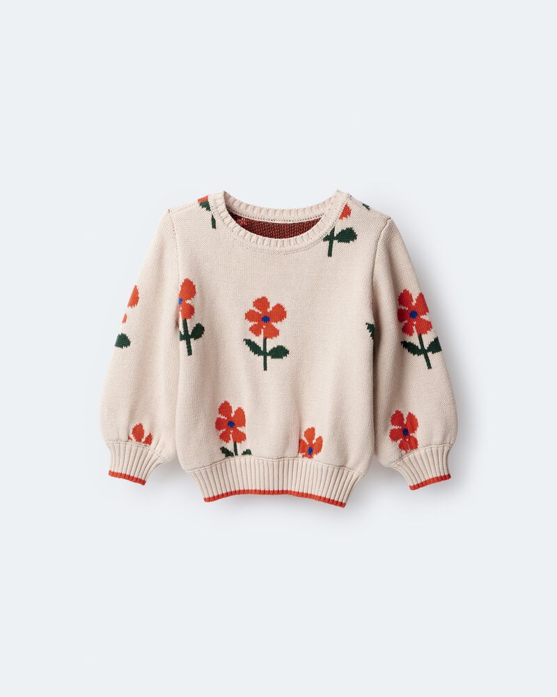 Toddler Girl Floral Pullover Sweater - Khaki, image 2 of 7 slides