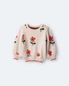 Toddler Girl Floral Pullover Sweater - Khaki, image 2 of 7 slides