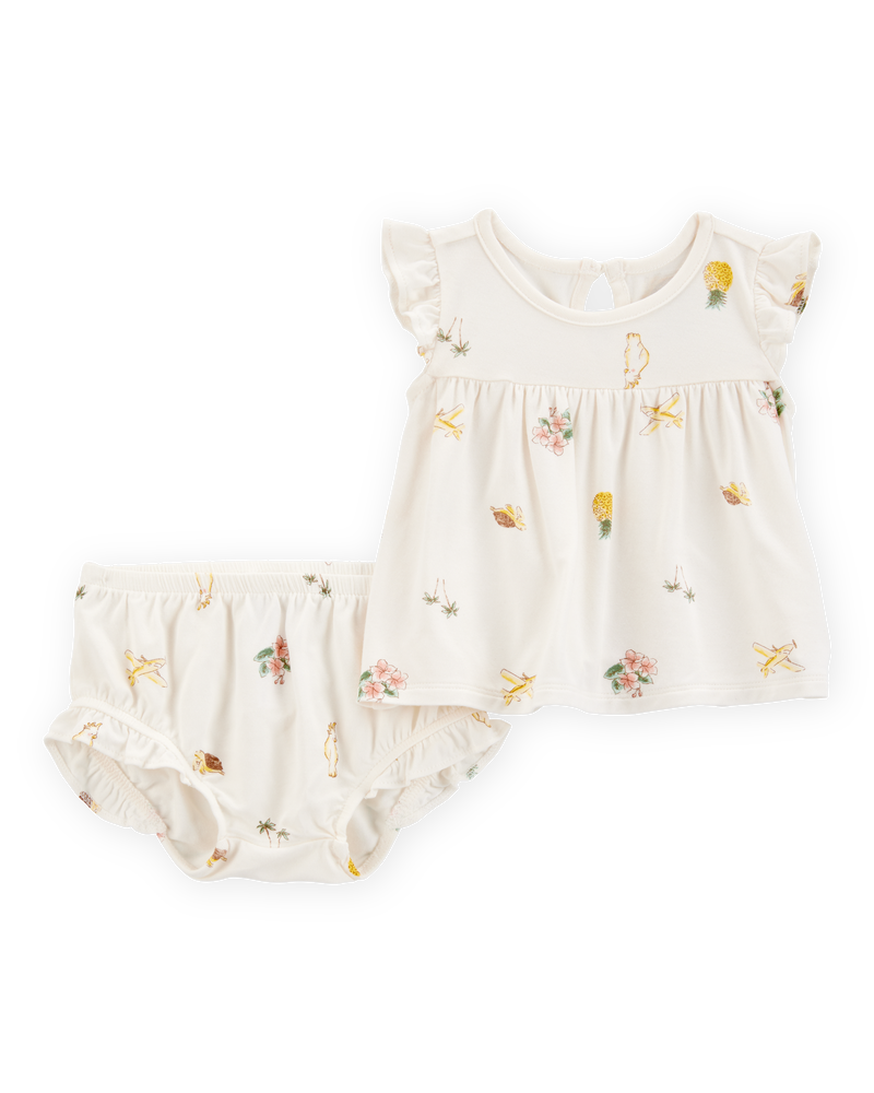 Baby Girl 2-Piece Tropical Print PurelySoft Outfit Set - Ivory, image 1 of 5 slides