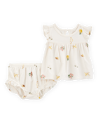 Baby Girl 2-Piece Tropical Print PurelySoft Outfit Set - Ivory, image 1 of 5 slides