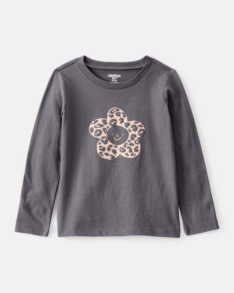 Toddler Girl Flower Long-Sleeve Graphic Tee - Grey, image 1 of 4 slides