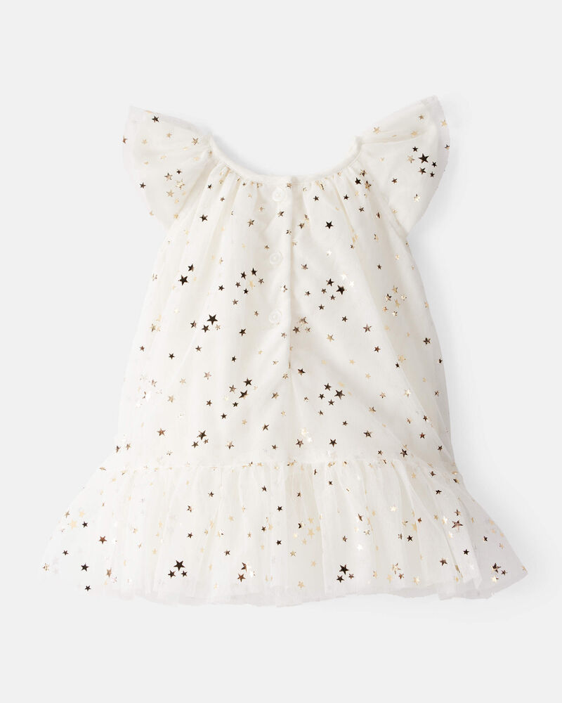 Baby Girl Star Print Short-Sleeve Dress - White, image 2 of 4 slides