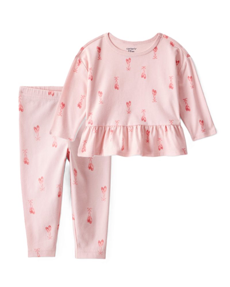 Toddler Girl 2-Piece Ballet Slippers Top & Ballerina Leggings Set - Pink, image 1 of 8 slides