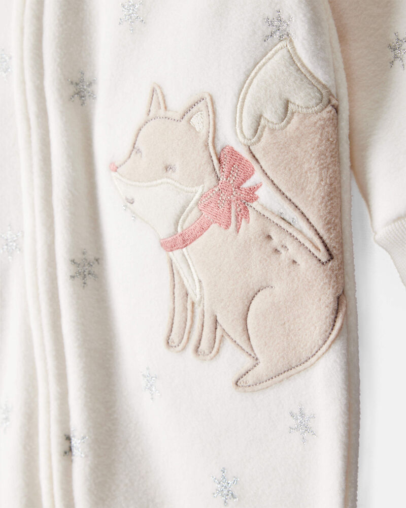 Baby Girl Fox Sparkle Print Loose Fit Long-Sleeve Sleep & Play Pajamas - White, image 3 of 5 slides