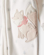 Baby Girl Fox Sparkle Print Loose Fit Long-Sleeve Sleep & Play Pajamas - White, image 3 of 5 slides