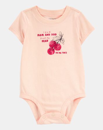 Baby Mom And Dad Tomatoes Short-Sleeve Bodysuit - Pink, 