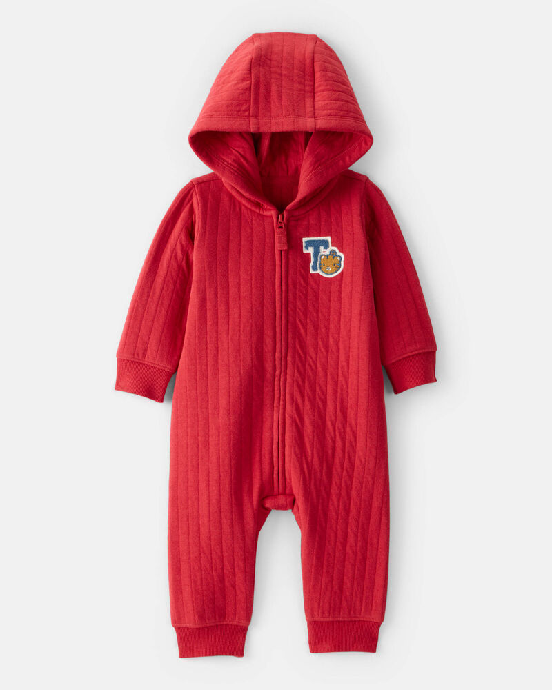 Baby Boy Tiger Quilted Long-Sleeve Jumpsuit - Red, image 1 of 3 slides
