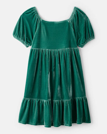 Girls Velvet Short-Sleeve Occasion Dress - Green, 