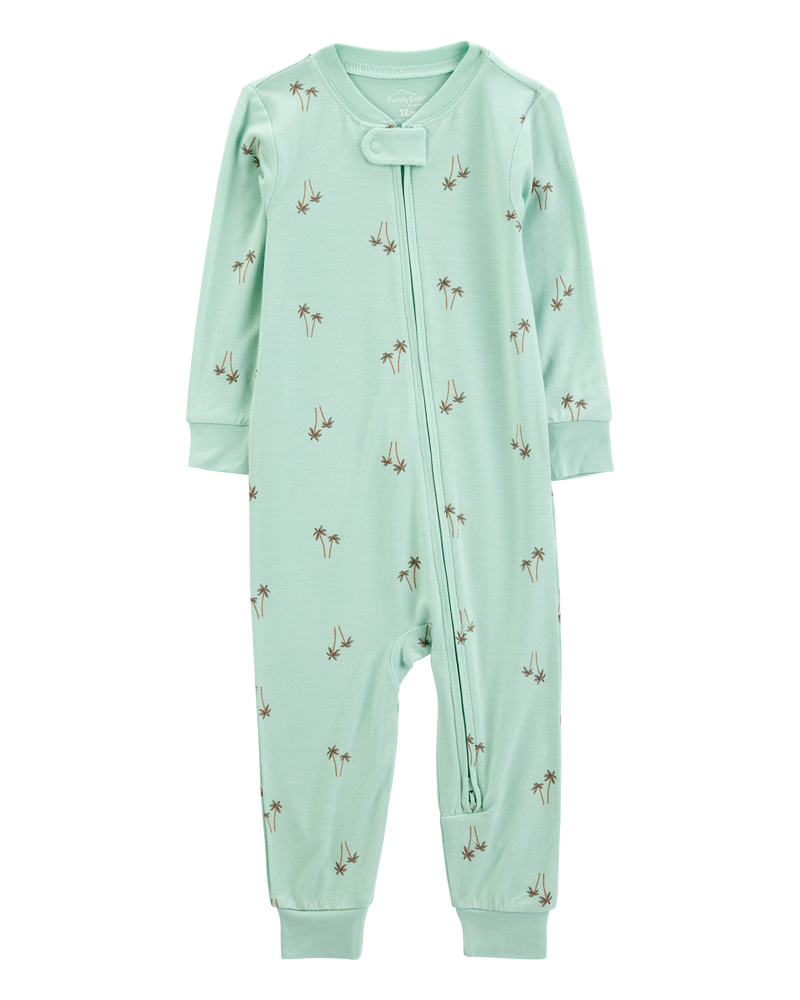 Baby Palm Tree Print PurelySoft Footless 1-Piece Pajamas - Mint, image 1 of 5 slides