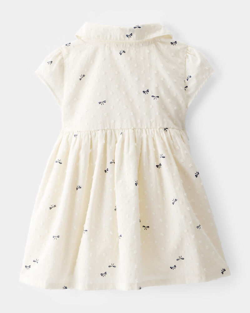 Baby Girl Swiss Dot Bow Print Short-Sleeve Dress - Ivory, image 2 of 4 slides