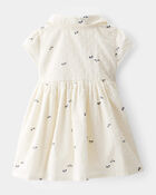 Baby Girl Swiss Dot Bow Print Short-Sleeve Dress - Ivory, image 2 of 4 slides