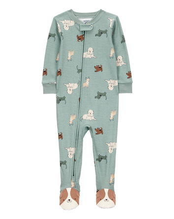 Toddler Boy 1-Piece Dog Print 100% Snug Fit Cotton Footie Pajamas - Blue, 