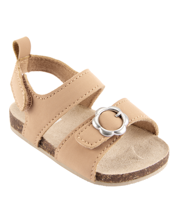 Baby Floral Buckle Faux Cork Sandals - Brown, 