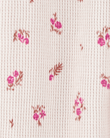 Baby Girl Floral 2-Way Zip Waffle Knit Sleep & Play Pajamas - Khaki, 