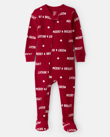 Baby Merry & Bright Christmas Cotton Long-Sleeve 2-Way Zip 1-Piece Pajamas - Red, 