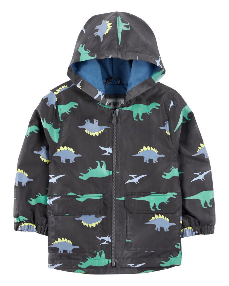Baby Boy Dinosaur Color Changing Rain Jacket - Grey, image 3 of 6 slides