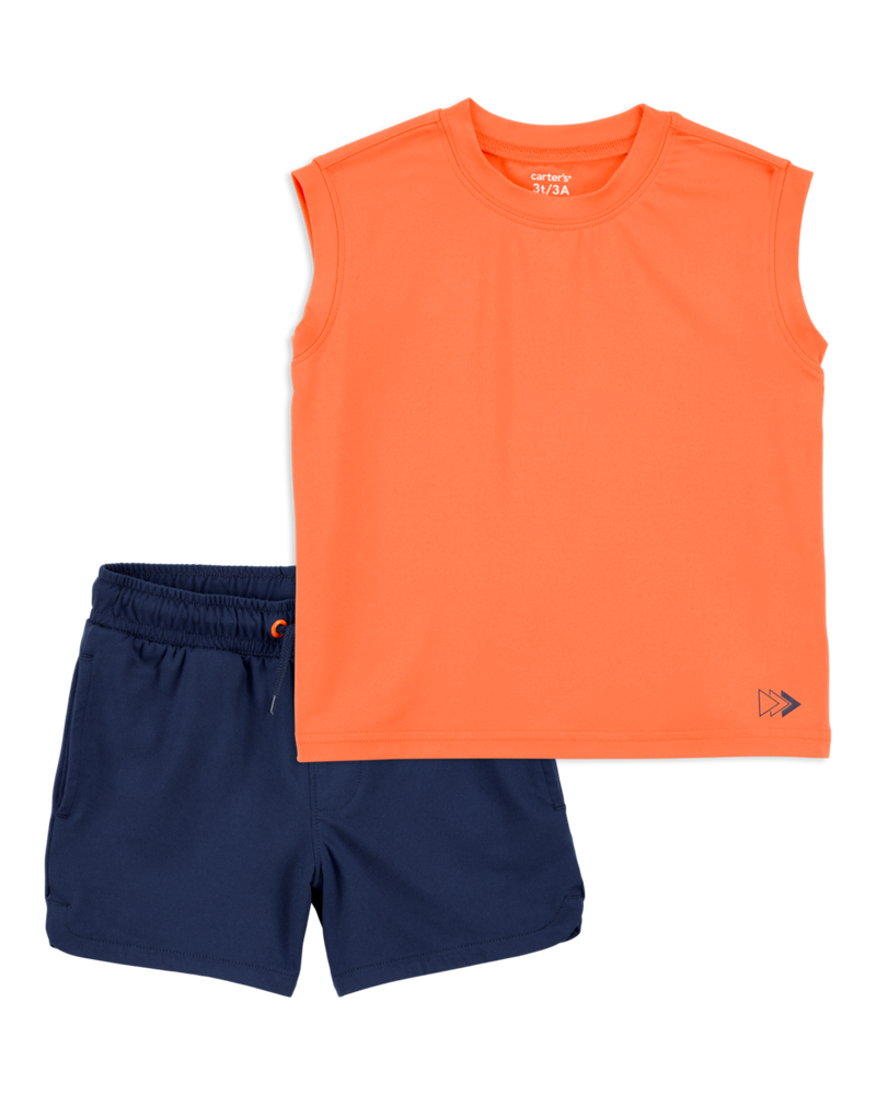 Toddler 2-Piece Active Muscle Tank & Pull-On Shorts Set - Orange/Navy, image 1 of 8 slides