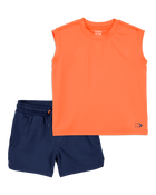 Toddler 2-Piece Active Muscle Tank & Pull-On Shorts Set - Orange/Navy, image 1 of 8 slides
