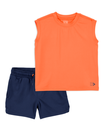 Toddler 2-Piece Active Muscle Tank & Pull-On Shorts Set - Orange/Navy, 