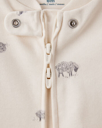 Sheep Print 100% Cotton Long-Sleeve Sleep & Play Pajamas - Ivory, 