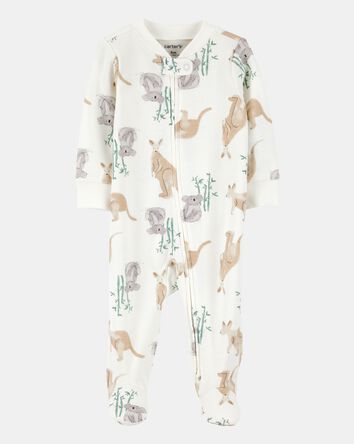 Baby Girl Kangaroo 2-Way Zip Cotton Sleep & Play Pajamas - Ivory, 