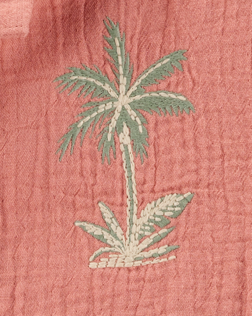 Boys Palm Tree Print Button-Front Shirt - Red, 