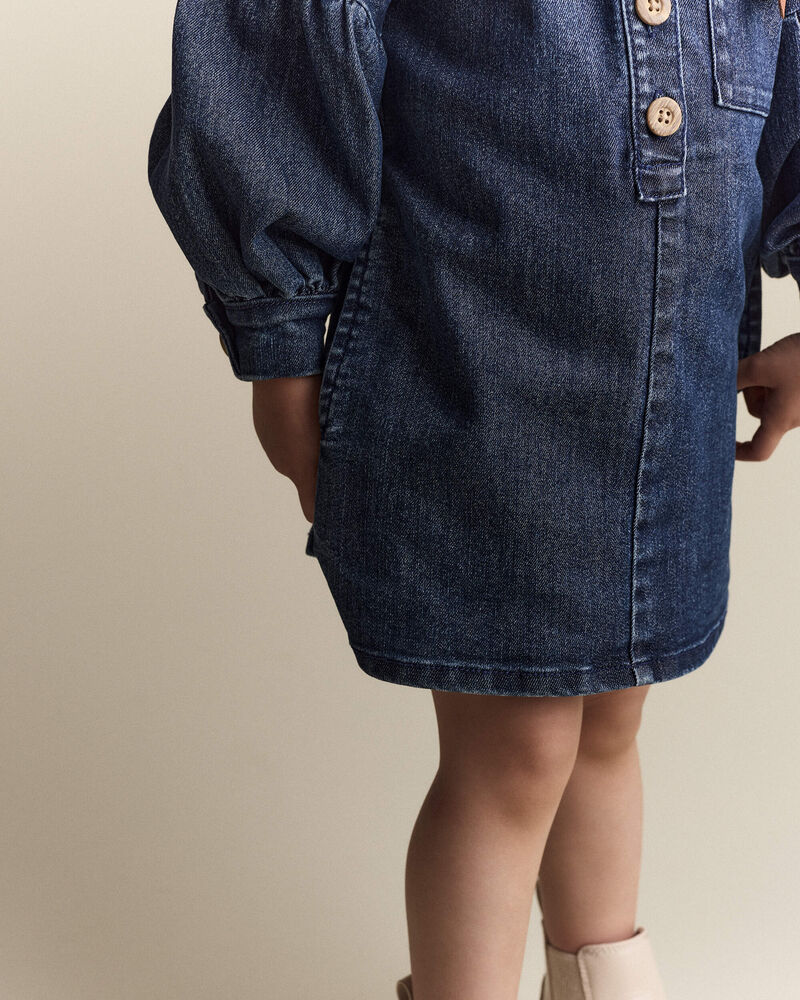 Toddler Girl Puff-Sleeve Denim Dress - Blue, image 4 of 8 slides