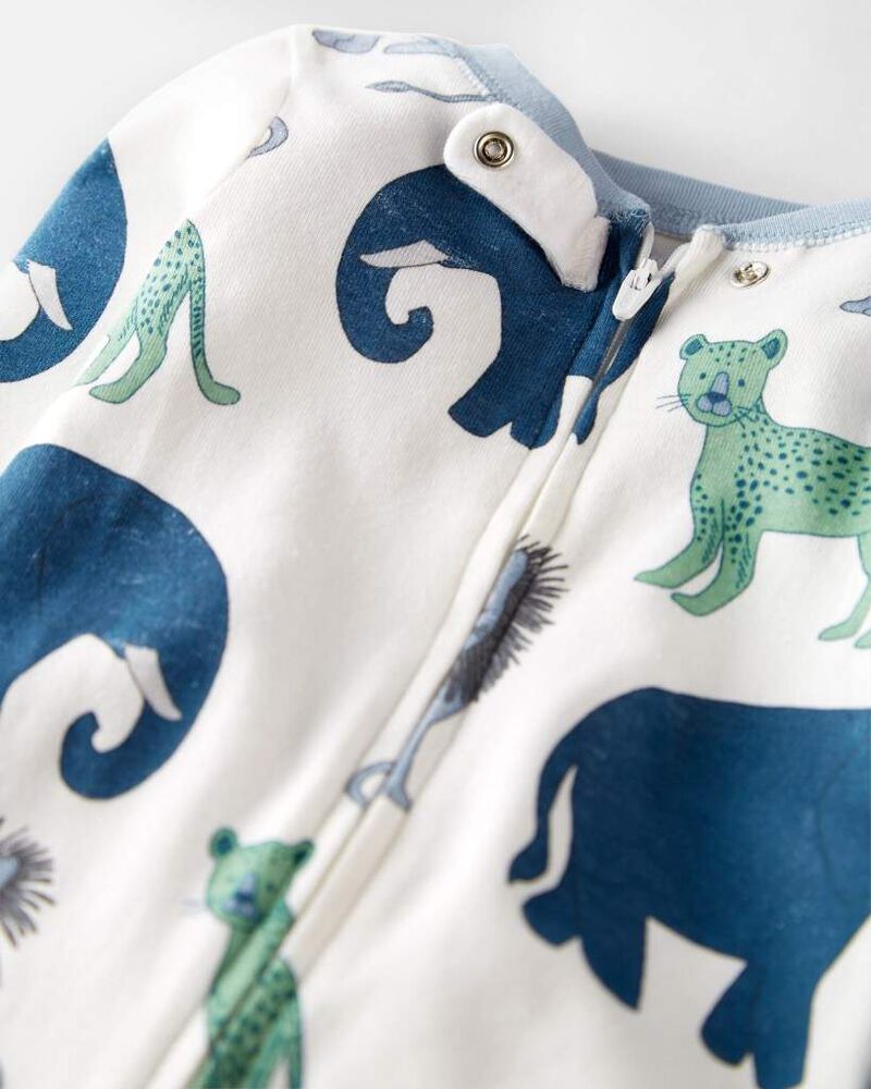 Baby Organic Cotton 1-Piece Pajamas in Wildlife Print, image 2 of 4 slides