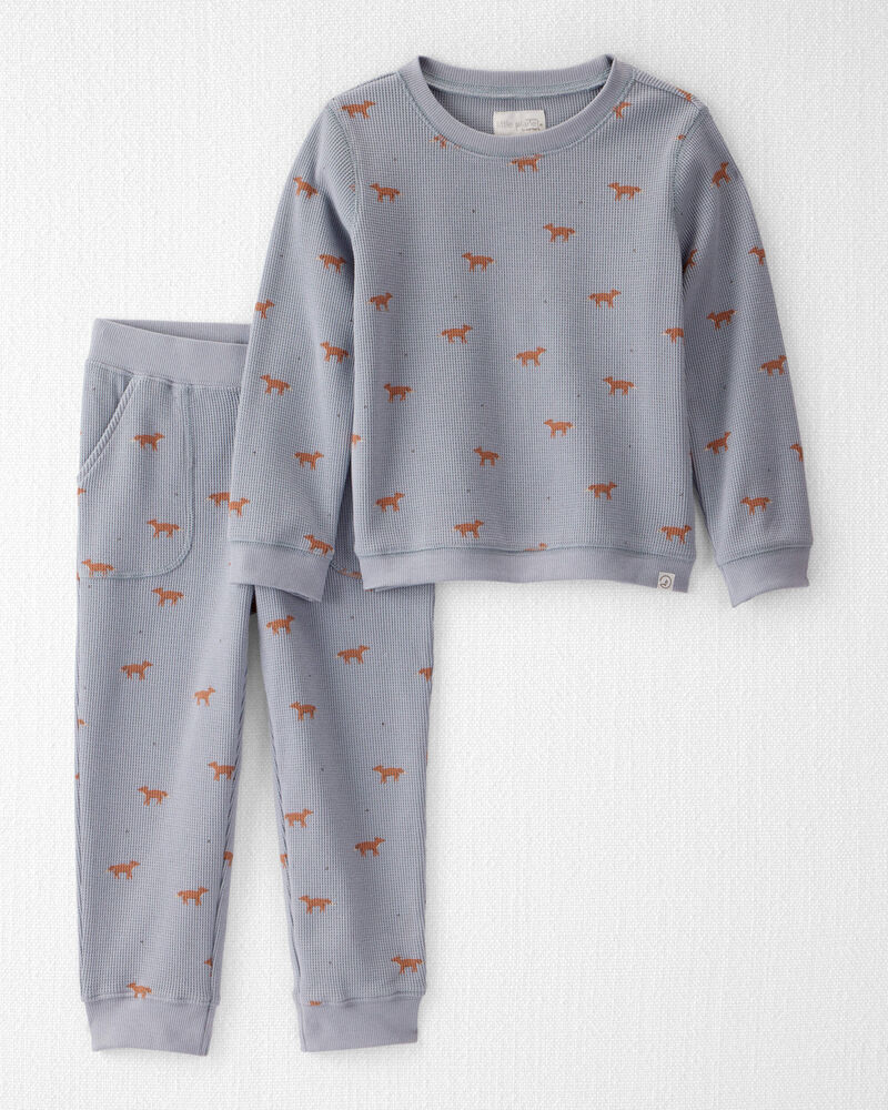 Toddler Organic Cotton Waffle Knit Set in Shadow Fox Print, image 1 of 5 slides