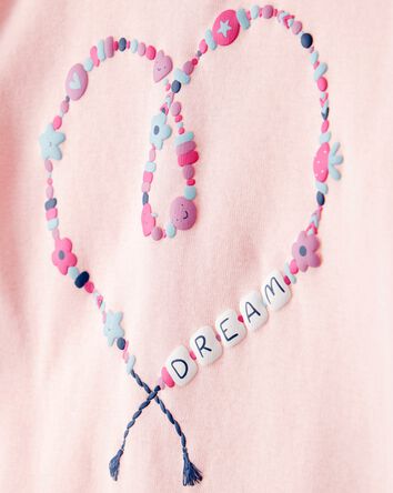 Girls Heart Print 100% Cotton Long-Sleeve Snug Fit 4-Piece Pajamas - Navy/Pink, 