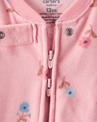 Baby Girl Butterfly & Floral Print Loose Fit Long-Sleeve 2-Way Zip 1-Piece Pajamas - Pink, image 3 of 5 slides