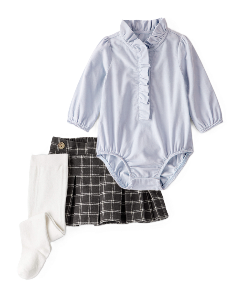 Baby Girl 3-Piece Corduroy Bodysuit, Plaid Skort & Printed Pants Set - Multi, image 1 of 6 slides