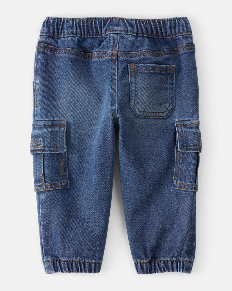 Baby Boy  Pull-On Denim Cargo Joggers - Medium Wash, image 2 of 5 slides