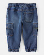 Baby Boy  Pull-On Denim Cargo Joggers - Medium Wash, image 2 of 5 slides