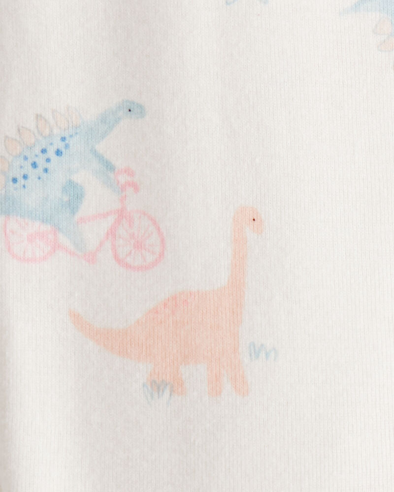 Toddler Girl Dinosaur 100% Cotton Long-Sleeve 1-Piece Pajamas - White, image 2 of 3 slides