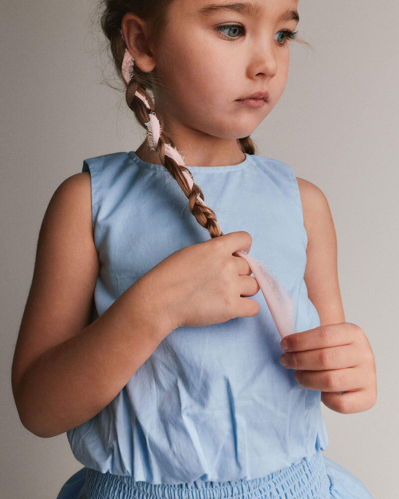 Toddler Girl Bubble Hem Top - Blue, image 1 of 5 slides