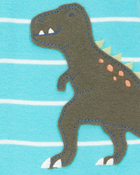 Toddler Boy 1-Piece Striped Dinosaur 100% Snug Fit Cotton Footie Pajamas - Turquoise, image 2 of 3 slides