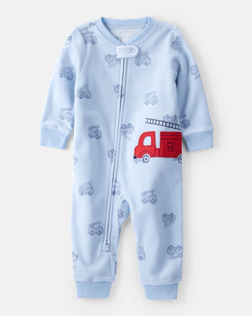 Toddler Boy Firetruck Loose Fit Long-Sleeve Pajamas - Blue, 