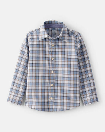 Toddler Boy Plaid Cotton Long-Sleeve Button-Down Shirt - Blue, 