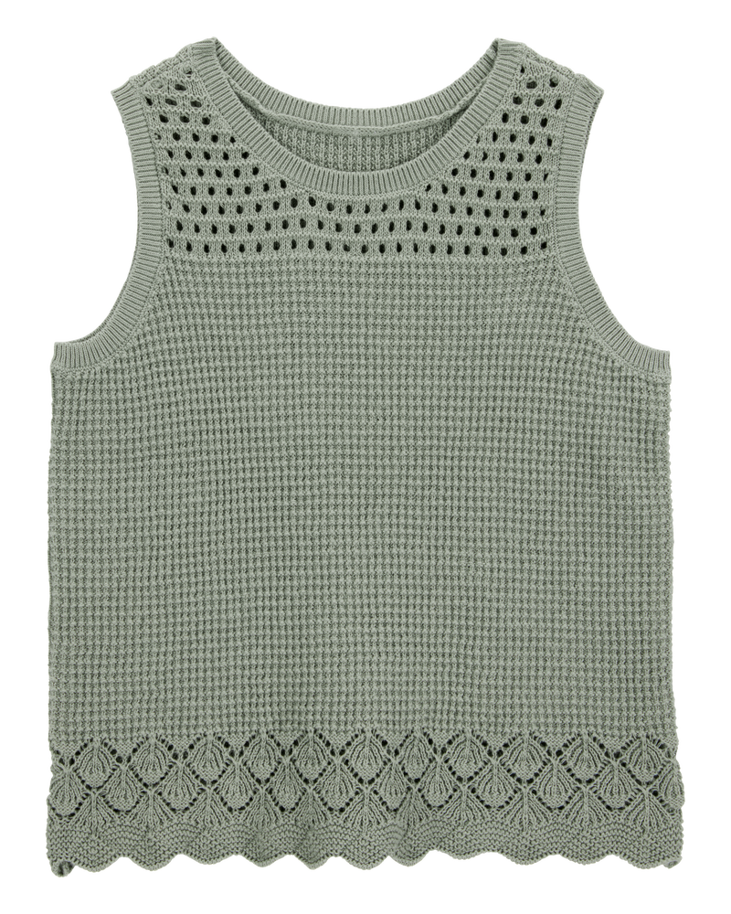 Kid 2-Piece Pointelle Sweater Crochet Knit Tank & Skirt Set - Green
, image 2 of 7 slides