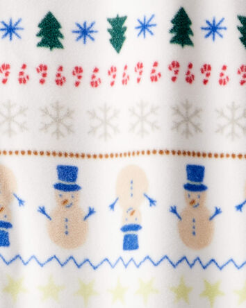 Kid Snowman Fair Isle Fleece Long-Sleeve Loose Fit 1-Piece Pajamas - White, 