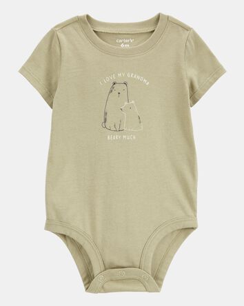 Baby Grandma Short-Sleeve Bodysuit - Olive, 