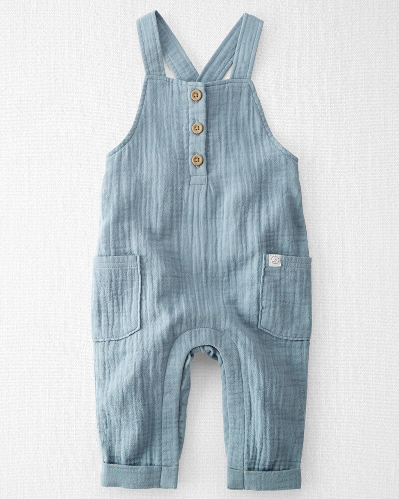 Baby Organic Cotton Gauze Overalls in Blue Creek, image 1 of 5 slides
