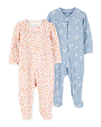 Baby 2-Pack  Floral 2-Way Zip Sleep & Play Pajamas - Pink/Blue, 