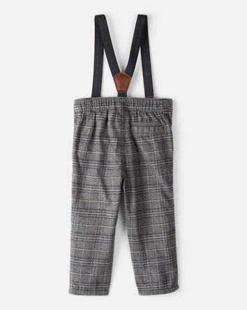 Baby Boy Plaid Cotton Pants With Suspenders - Grey, 