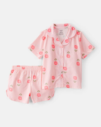 Toddler Girl 2-Piece Floral Loose Fit Coat-Style Pajamas - Pink, 